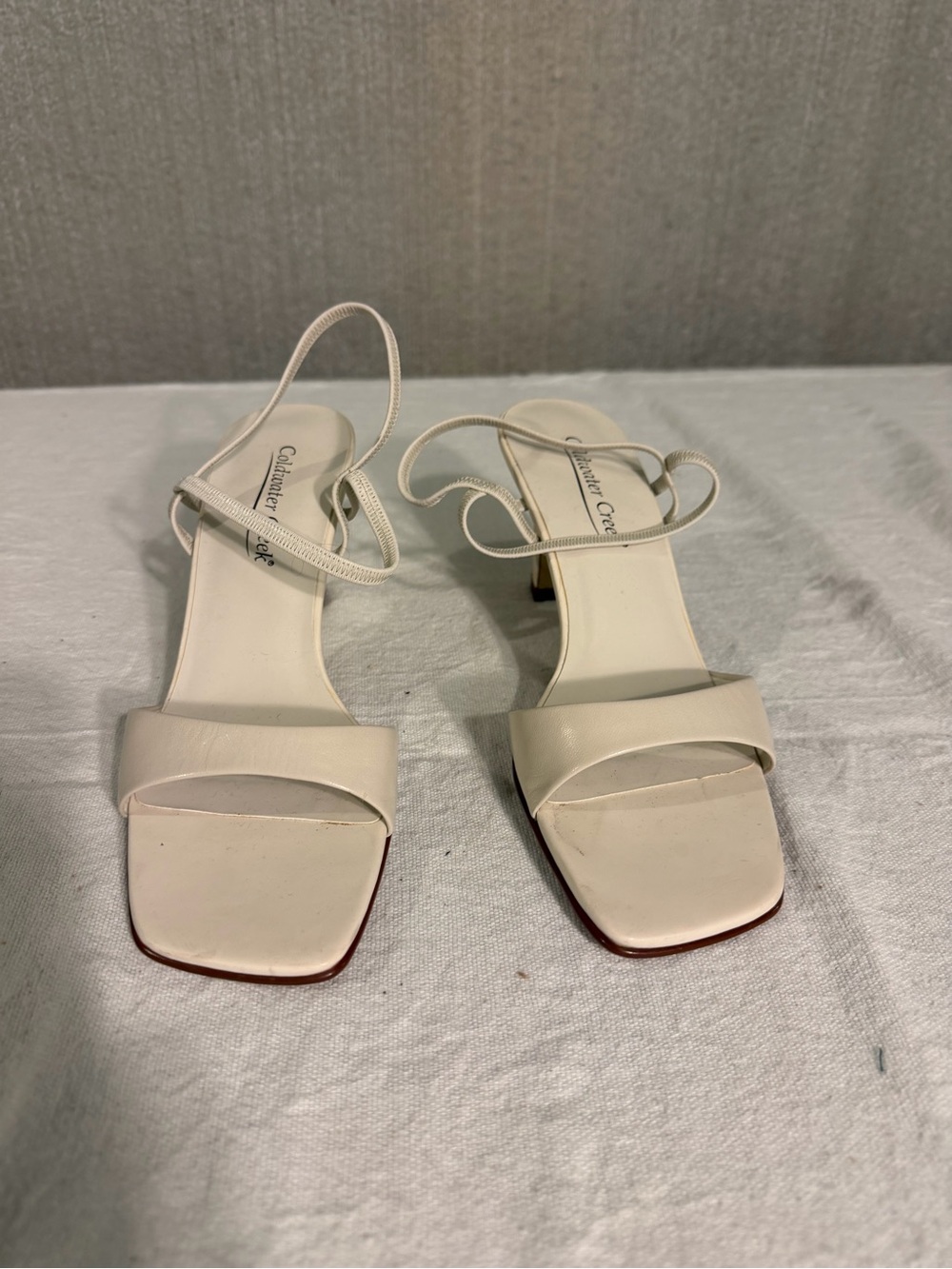 Coldwater Creek Ivory Square-Toe Strappy Block Heels